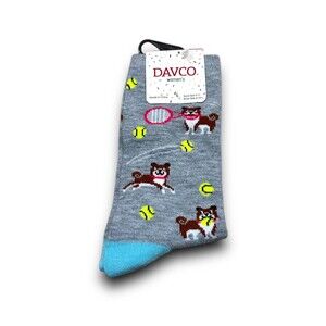 Davco Women's Dog Playing Tennis Crew Socks - One Size